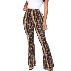 Fashion Nova Black Gold Chain Yvonne Mid Rise Flared T-Shirt Legging Pants XS